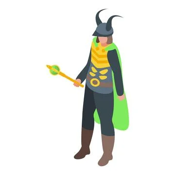 Superhero holding magic staff isometric icon illustration Stock Illustration