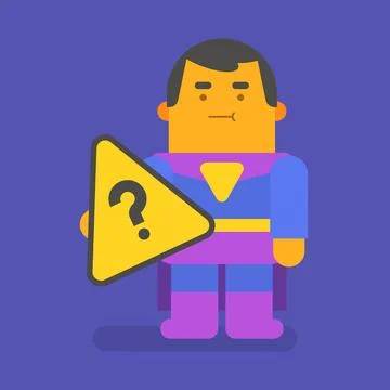 Superhero holding question mark. Vector character Stock Illustration