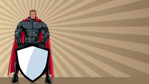 Superhero Holding Shield Ray Light Background Stockillustratie