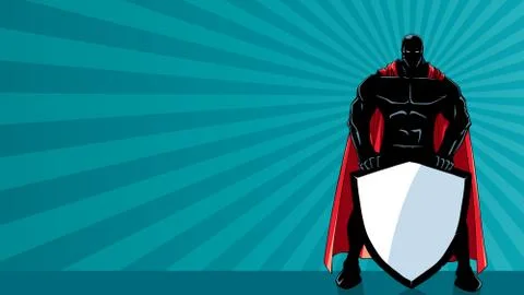 Superhero Holding Shield Ray Light Silhouette Иллюстрация