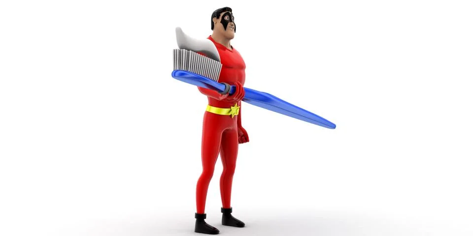 Superhero holding toothbrush with paste concept Stock Illustration