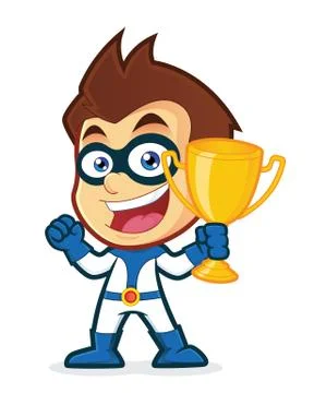 Superhero holding a trophy cup Stock Illustration
