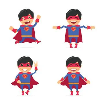 Superhero icon set with strong men isolated on white background. Illustrazione stock