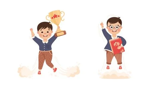 Superhero Kid at School Flying Forward Achieving Goal and Gaining Knowledge Stock Illustration