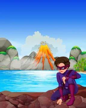 Superhero at the lake Stock Illustration