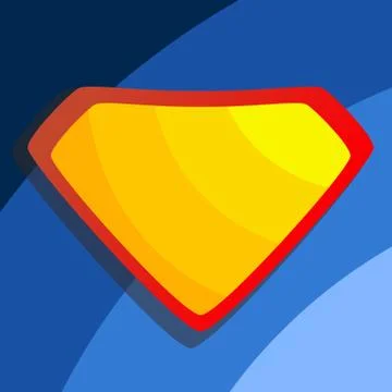 Superhero Logo Vector. Yellow, Red Shield. Emblem template. Flat Cartoon Comic 스톡 일러스트