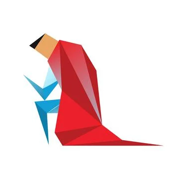 Superhero low poly. Vector polygonal illustration of super hero, origami style Stock Illustration