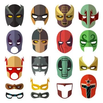 Superhero masks. Vector flat collection Illustrazione stock
