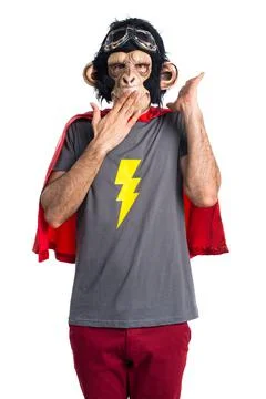 Superhero monkey man doing surprise gesture Stock Photos