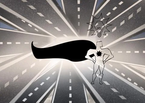 Superhero over streets in background Ilustração Stock