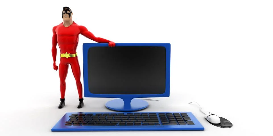 Superhero with personal computer concept 스톡 일러스트