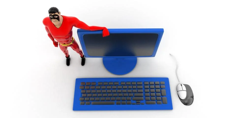 Superhero with personal computer concept Stock Illustration