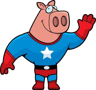 Superhero Pig Waving Stock Illustration