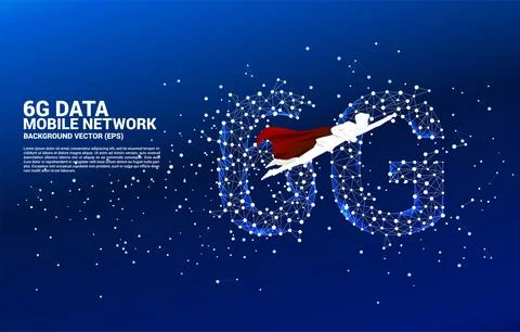 Superhero with Polygon dot connect line shaped 6G mobile network. Concept for Stock Illustration