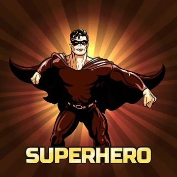 Superhero Posing on The Sunburst Background Stock Illustration