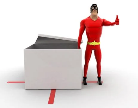 Superhero presenting a open gift box concept Stock Illustration