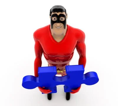 Superhero with puzzles in hand concept Stock Illustration