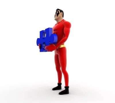 Superhero with puzzles in hand concept Stock Illustration