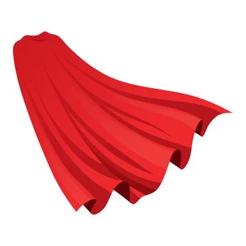 Superhero red cape in back view. Scarlet fabric silk cloak. Mantle costume or Stock Illustration