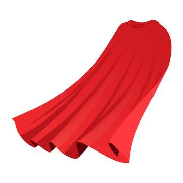 Superhero red cape in back view. Scarlet fabric silk cloak. Mantle costume or Ilustración de archivo