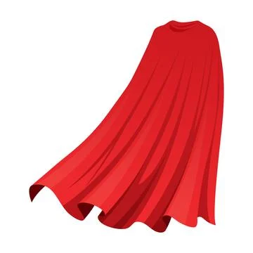 Superhero red cape in back view. Scarlet fabric silk cloak. Mantle costume or Stock Illustration