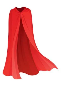 Superhero red cape in front view. Scarlet fabric silk cloak. Mantle costume or Stock Illustration