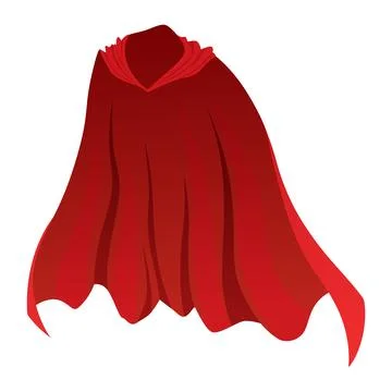 Superhero red cape in front view. Scarlet fabric silk cloak. Mantle costume or Stock Illustration