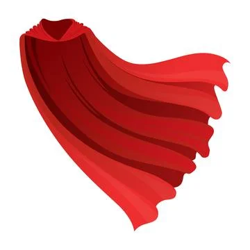 Superhero red cape in front view. Scarlet fabric silk cloak. Mantle costume or Ilustración de archivo