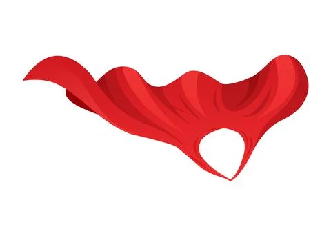 Superhero red cape in front view. Scarlet fabric silk cloak. Mantle costume or Stock Illustration