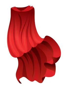 Superhero red cape in front view. Scarlet fabric silk cloak. Mantle costume or Stock Illustration