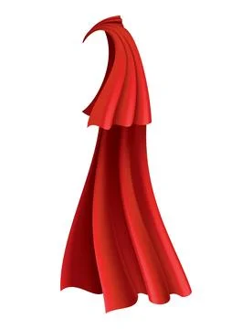 Superhero red cape in side view. Scarlet fabric silk cloak. Mantle costume or Stock Illustration
