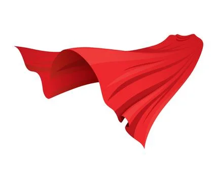 Superhero red cape in side view. Scarlet fabric silk cloak. Mantle costume or Stock Illustration