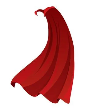 Superhero red cape in side view. Scarlet fabric silk cloak. Mantle costume or 库存插图