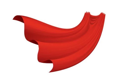 Superhero red cape on white background. Scarlet fabric silk cloak. Mantle Stock Illustration