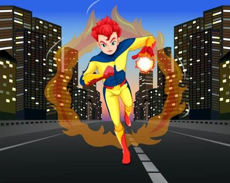 Superhero on the road in the city Stock Illustration