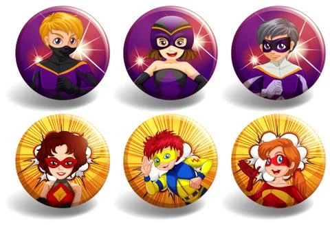 Superhero on round badges Stock Illustration