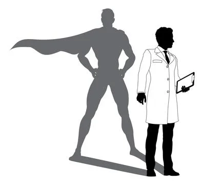 Superhero Scientist Super Hero Shadow Silhouette Stock Illustration