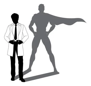 Superhero Scientist Super Hero Shadow Silhouette Stock Illustration