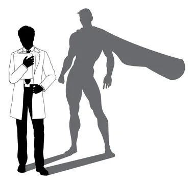 Superhero Scientist Super Hero Shadow Silhouette Stock Illustration