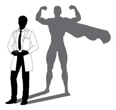Superhero Scientist Super Hero Shadow Silhouette Stock Illustration