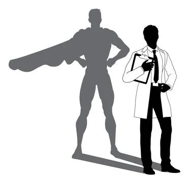 Superhero Scientist Super Hero Shadow Silhouette Stock Illustration