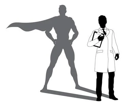 Superhero Scientist Super Hero Shadow Silhouette Stock Illustration