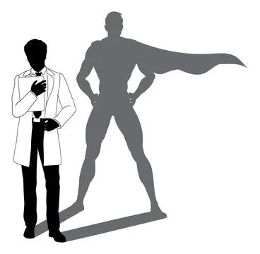 Superhero Scientist Super Hero Shadow Silhouette Stock Illustration
