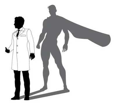 Superhero Scientist Super Hero Shadow Silhouette Stock Illustration
