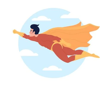 Superhero in sky flat concept vector illustration Stock Illustration