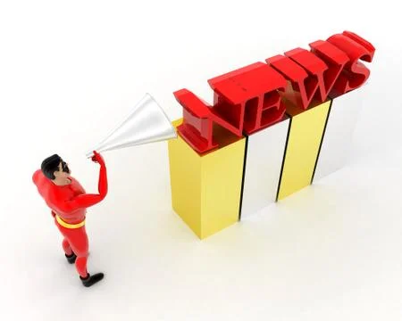 Superhero speakering through speaker about news concept Stock Illustration