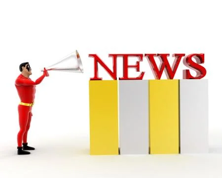 Superhero speakering through speaker about news concept Stock Illustration