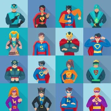 Superhero Square Icons Set Illustration