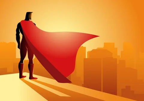 Superhero standing on the edge of a building Stock Illustration