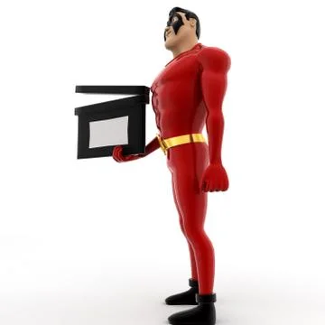 Superhero standing with  film clapper concept Illustrazione stock